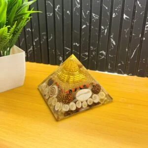 Crystal Heaven Laxmi Pyramid Original Certified Gomati Chakra, Rudraksha, Cowrie Kodi Maha Laxmi Pyramid - 90 mm Large Orgonite Pyramid with Shree Yantra - Vastu Items for Good Luck, Money & Wealth